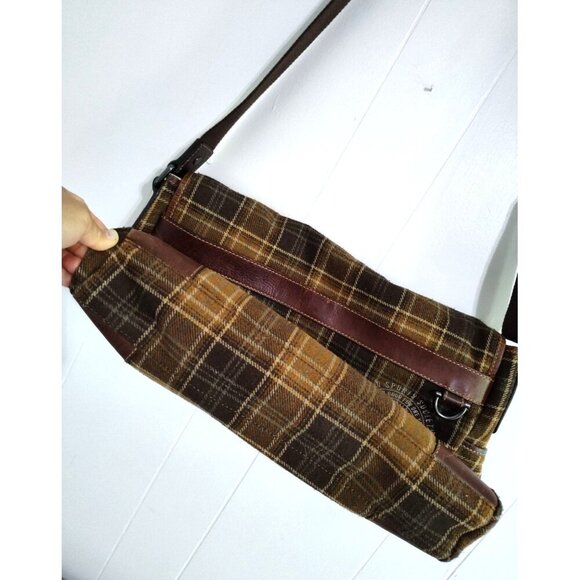 FOSSIL Alpine Brown Plaid Wool Messenger Laptop Crossbody Bag - Picture 13 of 16